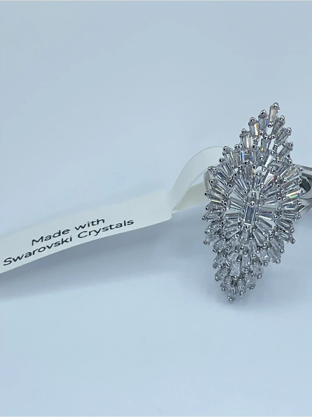 Swarovski Crystal Elements White Crystal Art Deco Statement Ring Sz 8 Bold